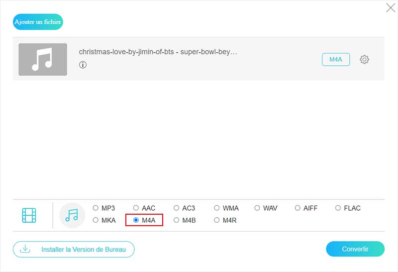 Convertir l'audio en M4A