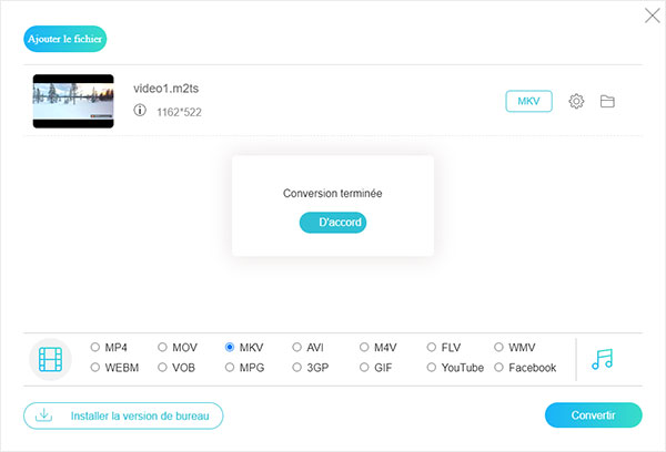 Conversion en ligne de M2TS en MKV