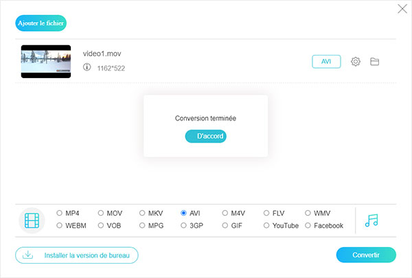 Conversion en ligne MOV en AVI