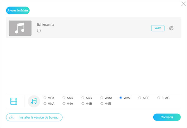 Régler WAV  comme format audio de sortie