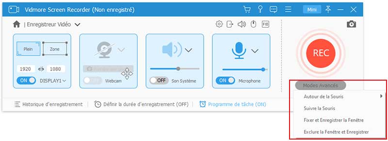 Options d'enregistrement avancées