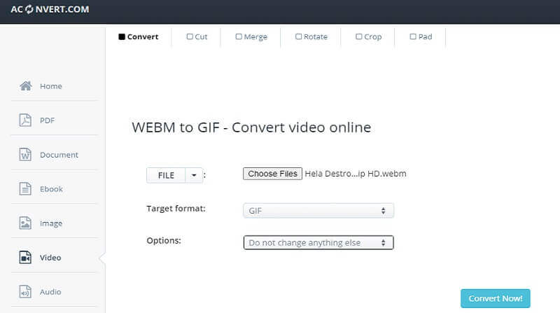 Aconvert Convertir WebM en GIF