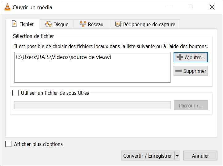 Ajoouter un fichier AVI dans VLC