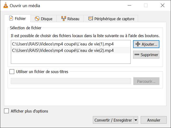 Ajouter les fichiers MP4 dans VLC