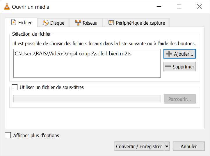 Ajouter un fichier M2TS dans VLC