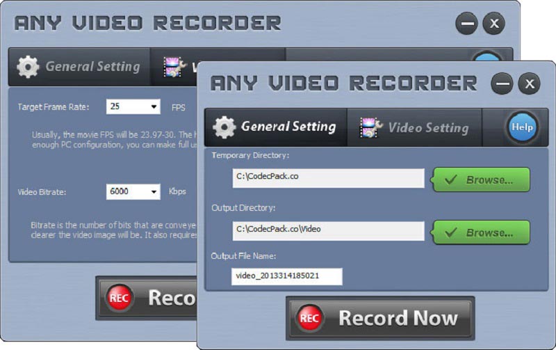 L'interface d'Any Video Recorder