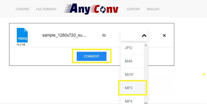 AnyConv Convertir un fichier MPEG en MP3