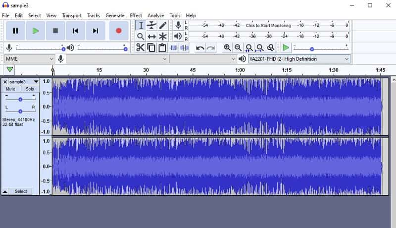 Interface de conversion Audacity