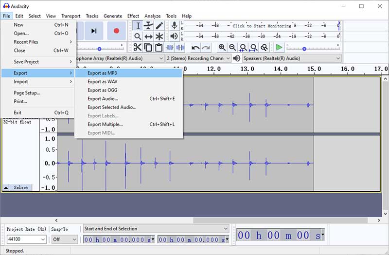 Exporter le fichier audio en MP3