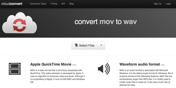 Convertir MOV en WAV avec Cloudconvert