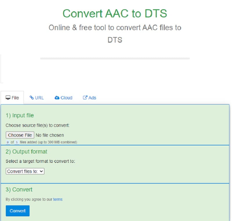 Convertir AAC en DTS FreeFileConvert