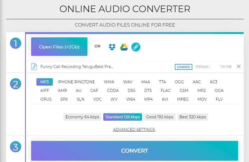 Convertir AC3 en DTS avec Online Audio Convert
