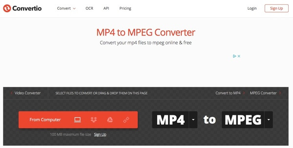 Convertir MP4 en MPEG avec Convertio