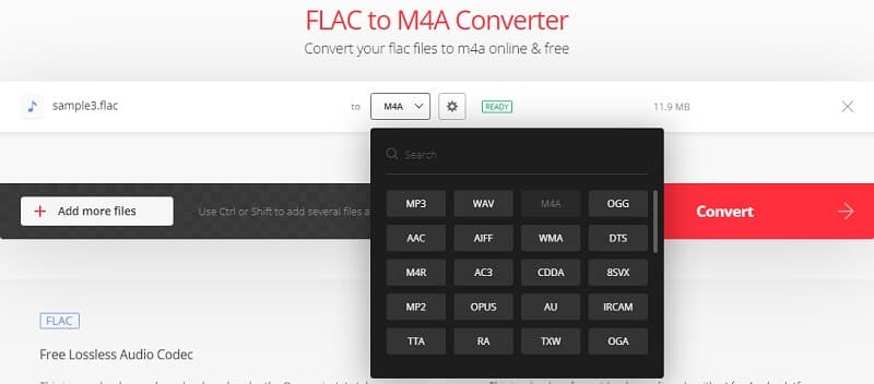 Convertir FLAC en M4R avec Convertio