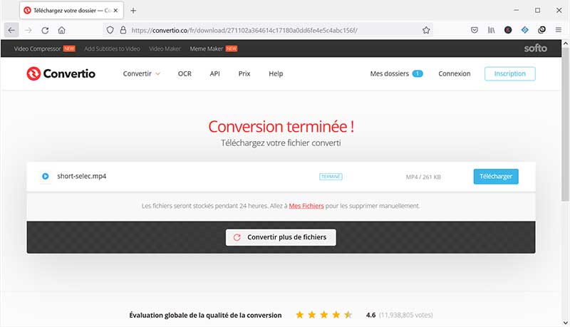 Convertir MP4 en AVI avec Convertio