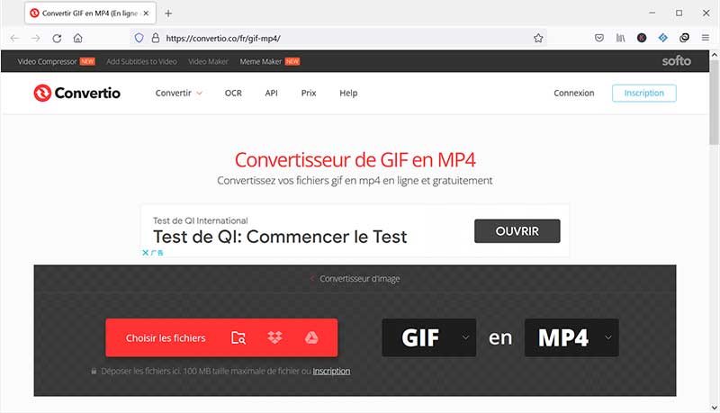 Convertir un GIF en MP4 avec Convertio