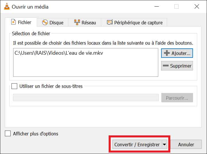 Convertir/Enregistrer de fichiers MKV