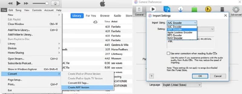 Convertir MP3 en AIFF iTunes