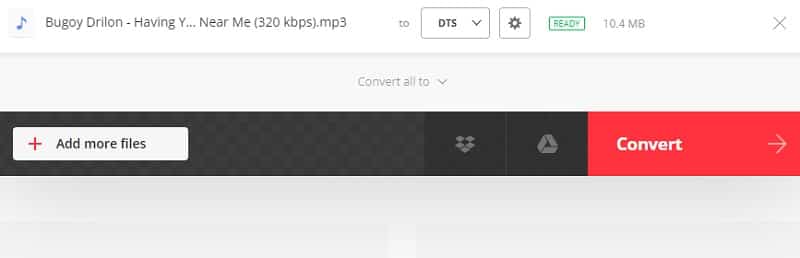Convertir MP3 en DTS avec Convertio