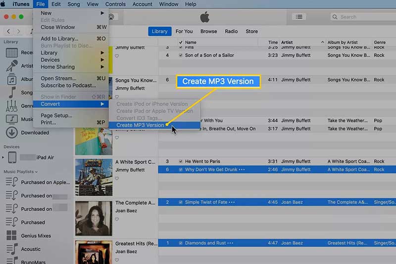 Créer un fichier MP3 dans iTunes