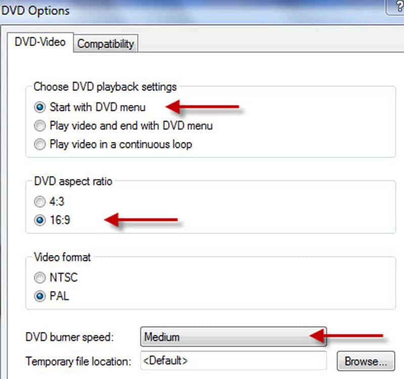 Les options de DVD