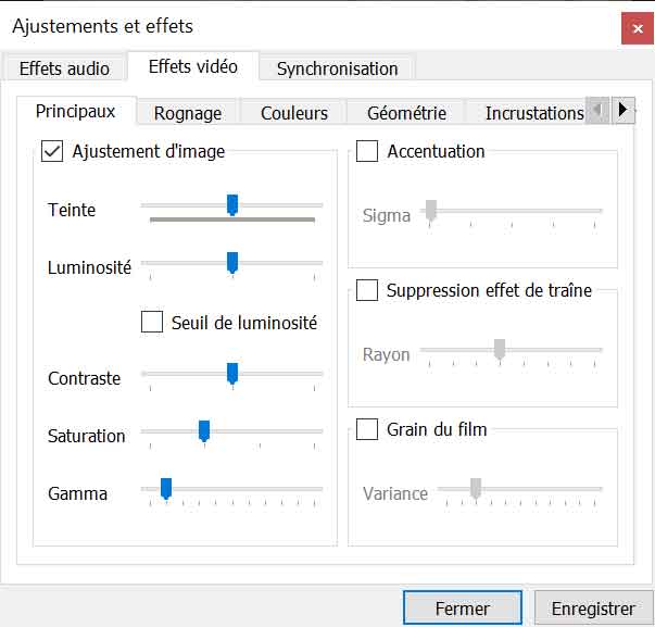 Effet Vidéo principaux VLC