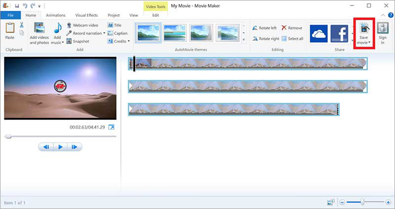 Exporter les fichiers depuis Windows Movie Maker
