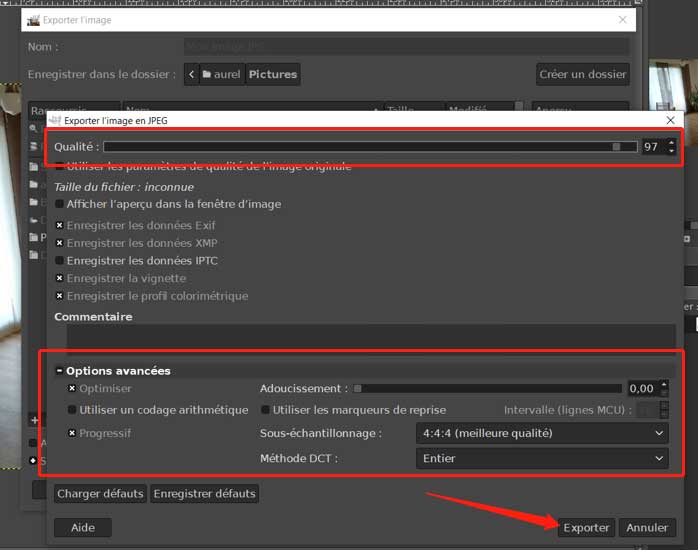 Export JPG --> Options Avancées
