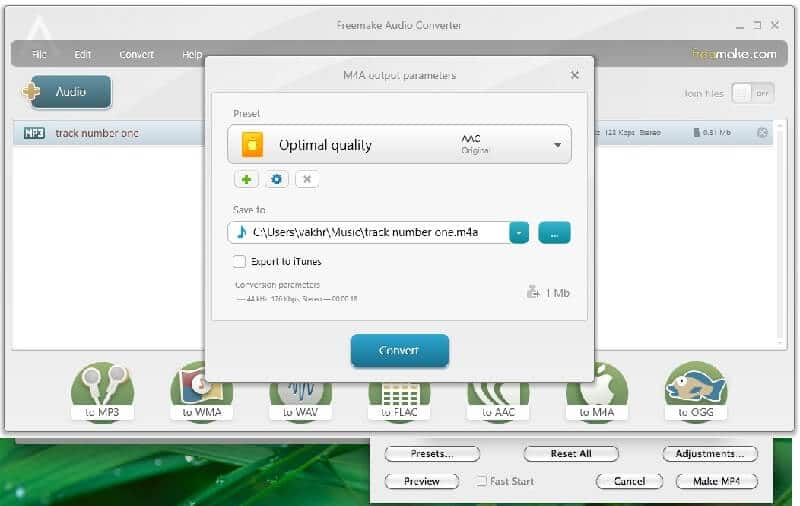 Freemake pour convertir le fichier M4A