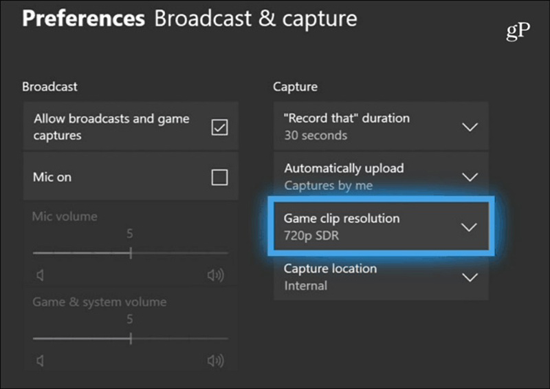 Paramètres du jeu DVR