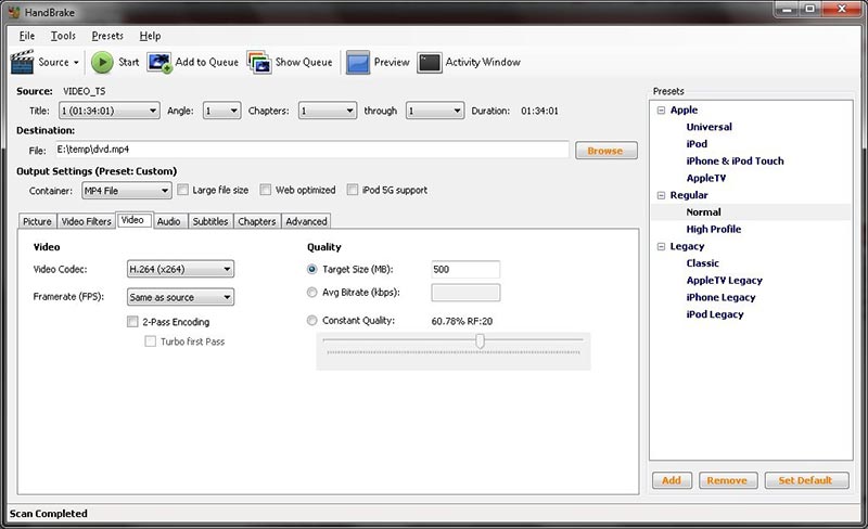 Importer une vidéo sur Handbrake