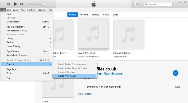 Interface de conversion iTunes