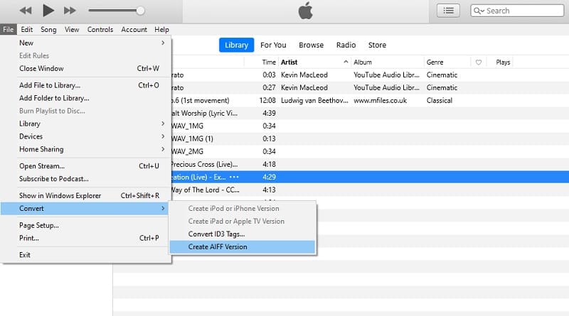 iTunes Convertir AAC en AIFF