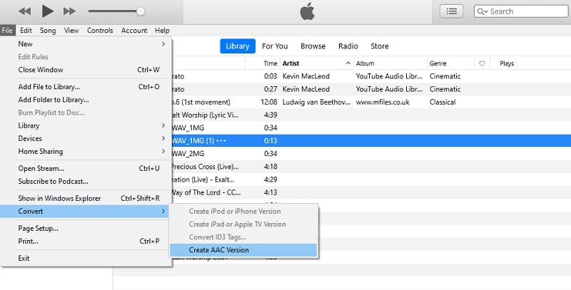 iTunes Convertir un fichier WMA en M4A
