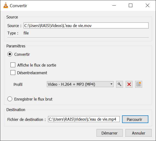Convertir MOV en MP4 avec VLC