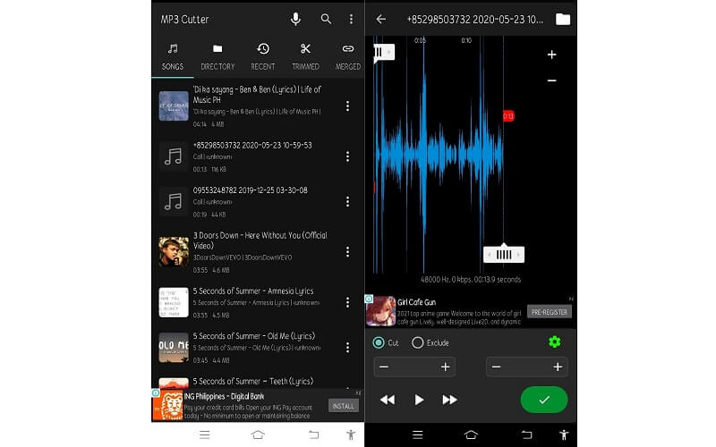 Coupeur MP3 Interface Android