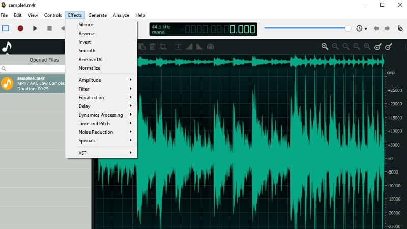 Interface d'amélioration audio Ocenaudio
