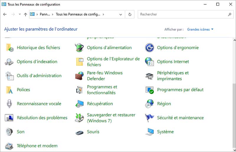 Panneau de configuration