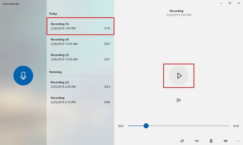 Lire l'enregistrement audio Windows 10