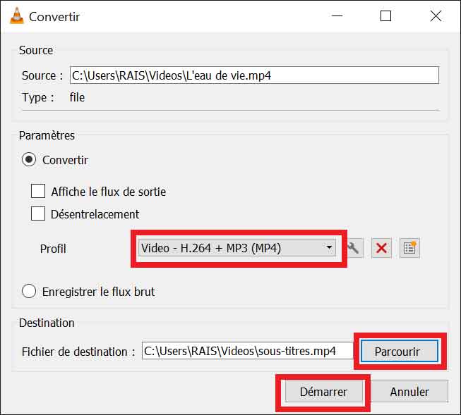 Modifier le profil MP4 et démarrer la conversion