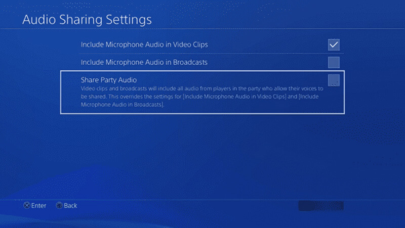 Paramètres de partage audio PS4