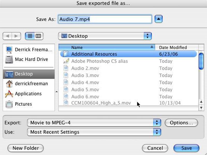 Quicktime Pro pour convertir en MP4