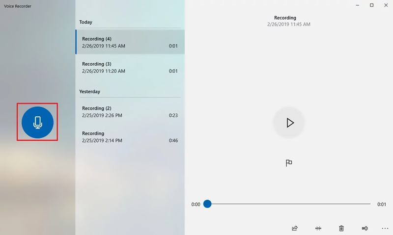 Enregistrement audio avec Enregistreur vocal Windows 10