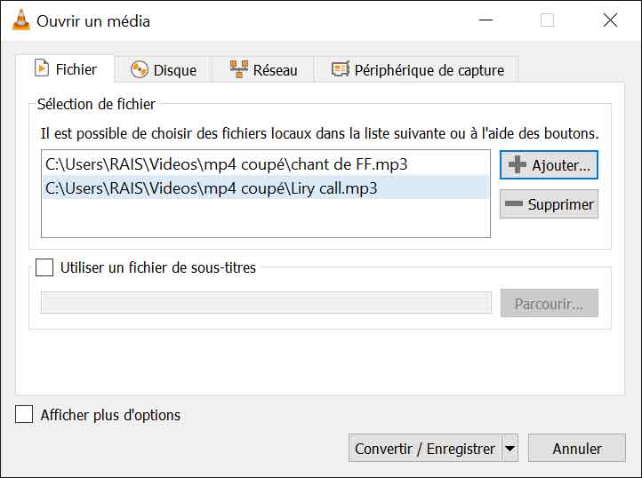 Ajouter des fichiers MP3 dans VLC