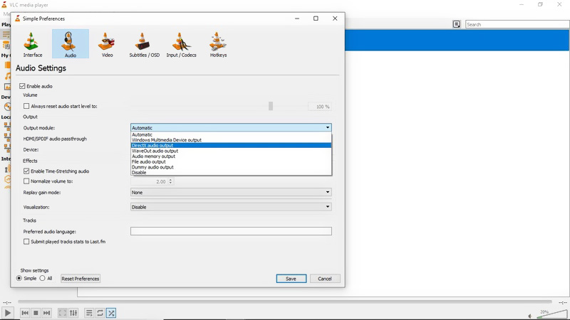 Paramètres audio VLC