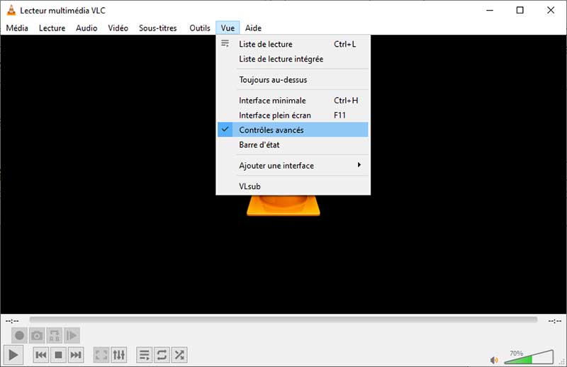 Choisir Contrôles avancés dans VLC