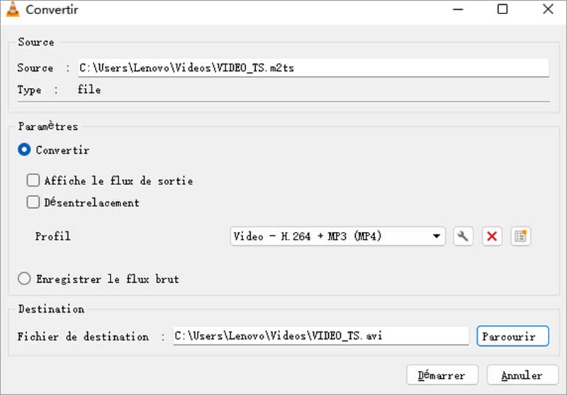 Convertir M2TS en AVI sur VLC