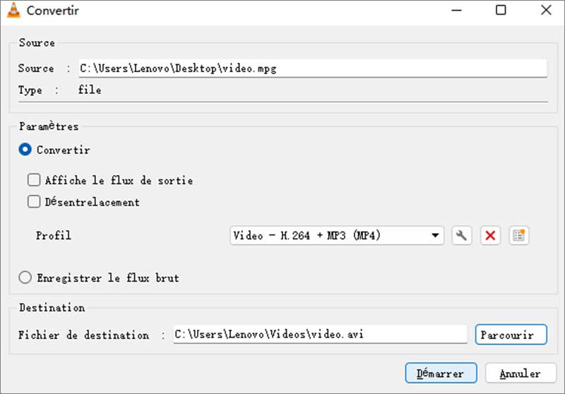 Convertir MPG en AVI sur VLC