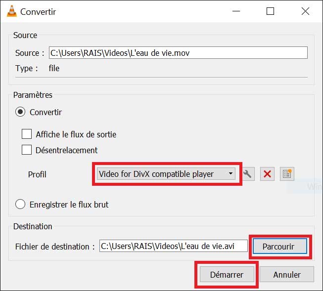 Convertir MOV en AVI avec VLC