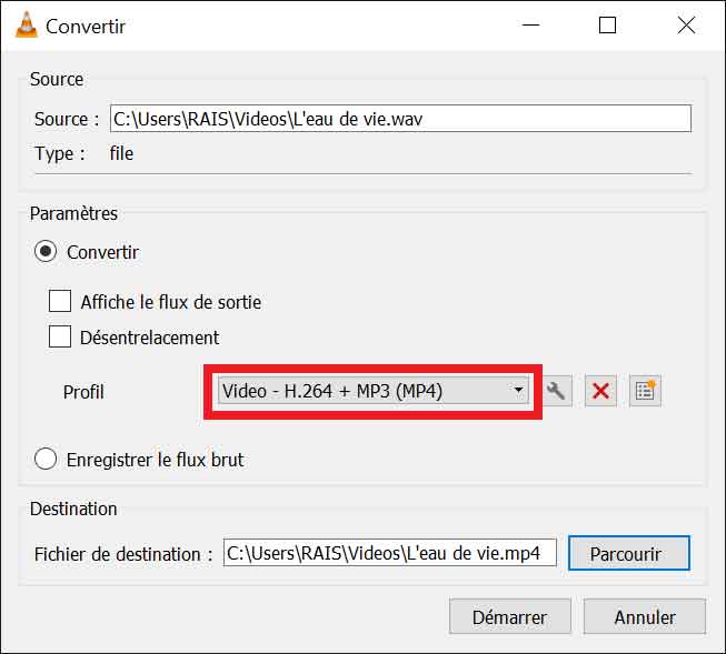 Convertir WAV en MP4 avec VLC